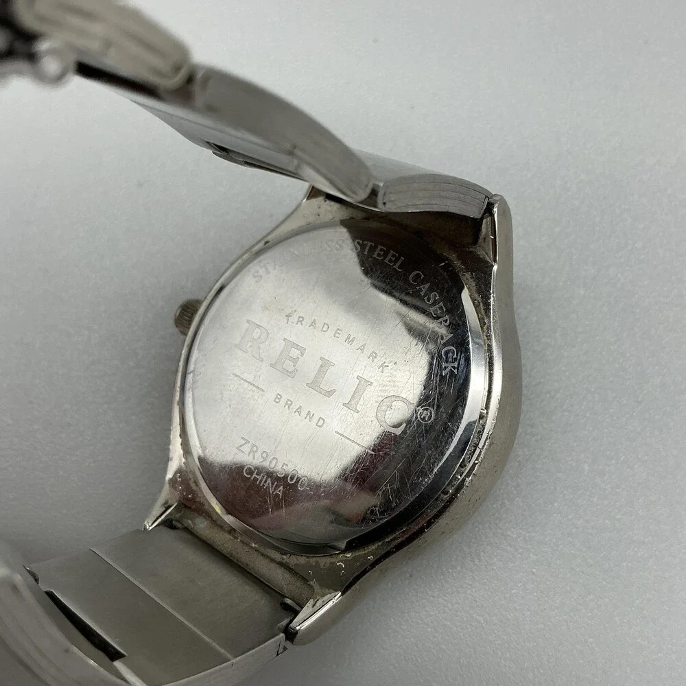 Relic Mens Watch 37mm Black Analog Digital Silver Tone For Parts Not Running
